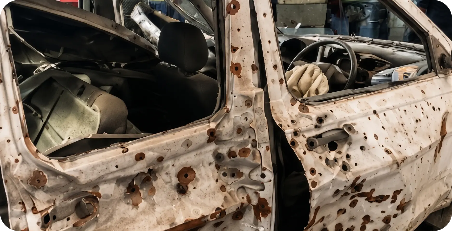 Damaged vehicle showing the need for replacement transport
