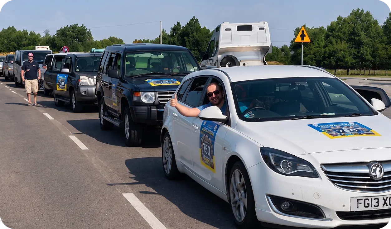 Jeeps for Peace convoy on the road