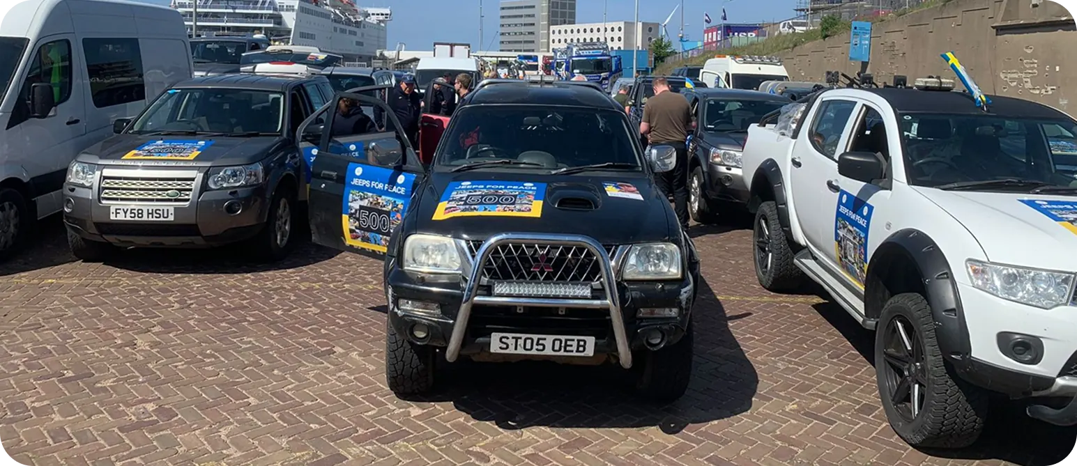 Humanitarian vehicles ready for mission